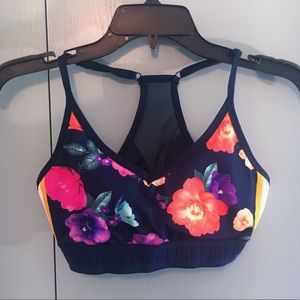 Navy Blue Floral PINK Sports Bra